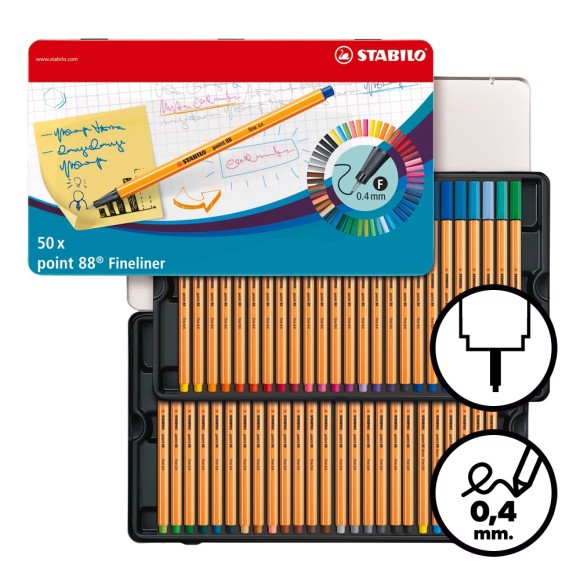 Caixa 50 retoladors Stabilo Point 88 en estoig metàl·lic