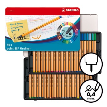 Caixa 50 retoladors Stabilo Point 88 en estoig metàl·lic