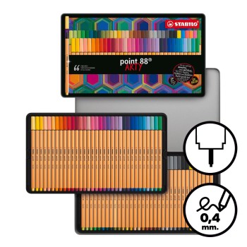 Caja 66 rotuladores Stabilo Point 88 en estuche metálico