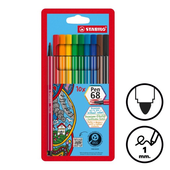 Caja 10 rotuladores Stabilo Pen 68