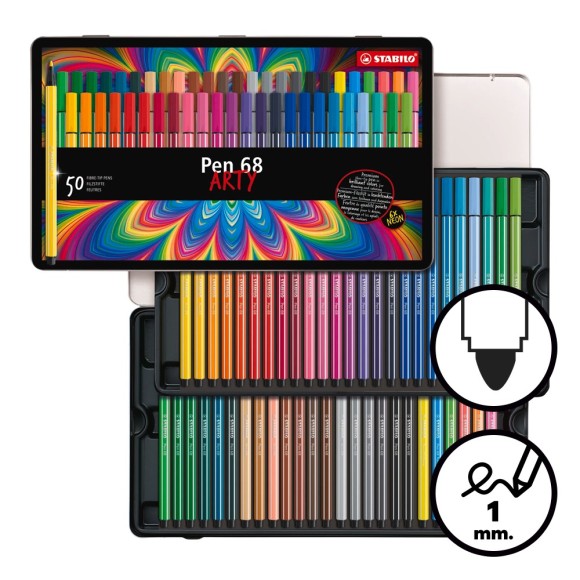 Caja 50 rotuladores Stabilo Pen 68 en estuche metálico