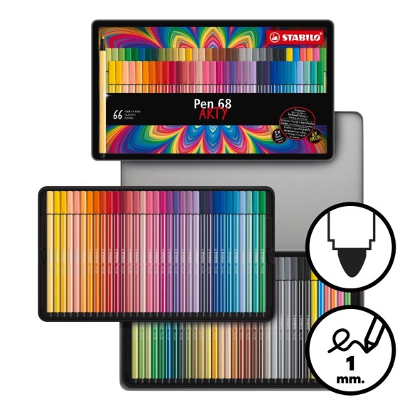 Caja 66 rotuladores Stabilo Pen 68 en estuche metálico