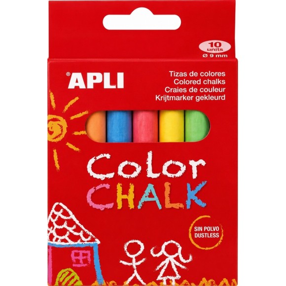 Caja 10 tizas Apli | White / Color Chalk